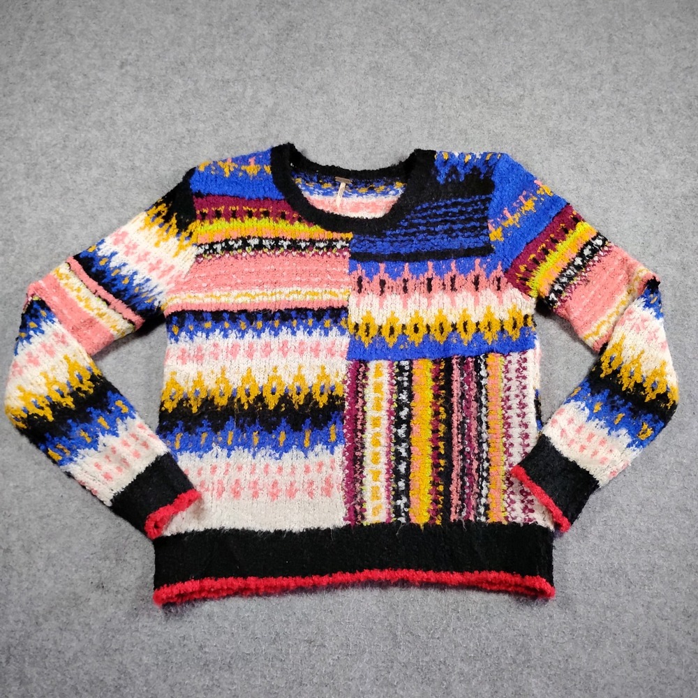 Free People Best Day Ever Alpaca Blend Patchwork Fair Isle Sweater Womens M